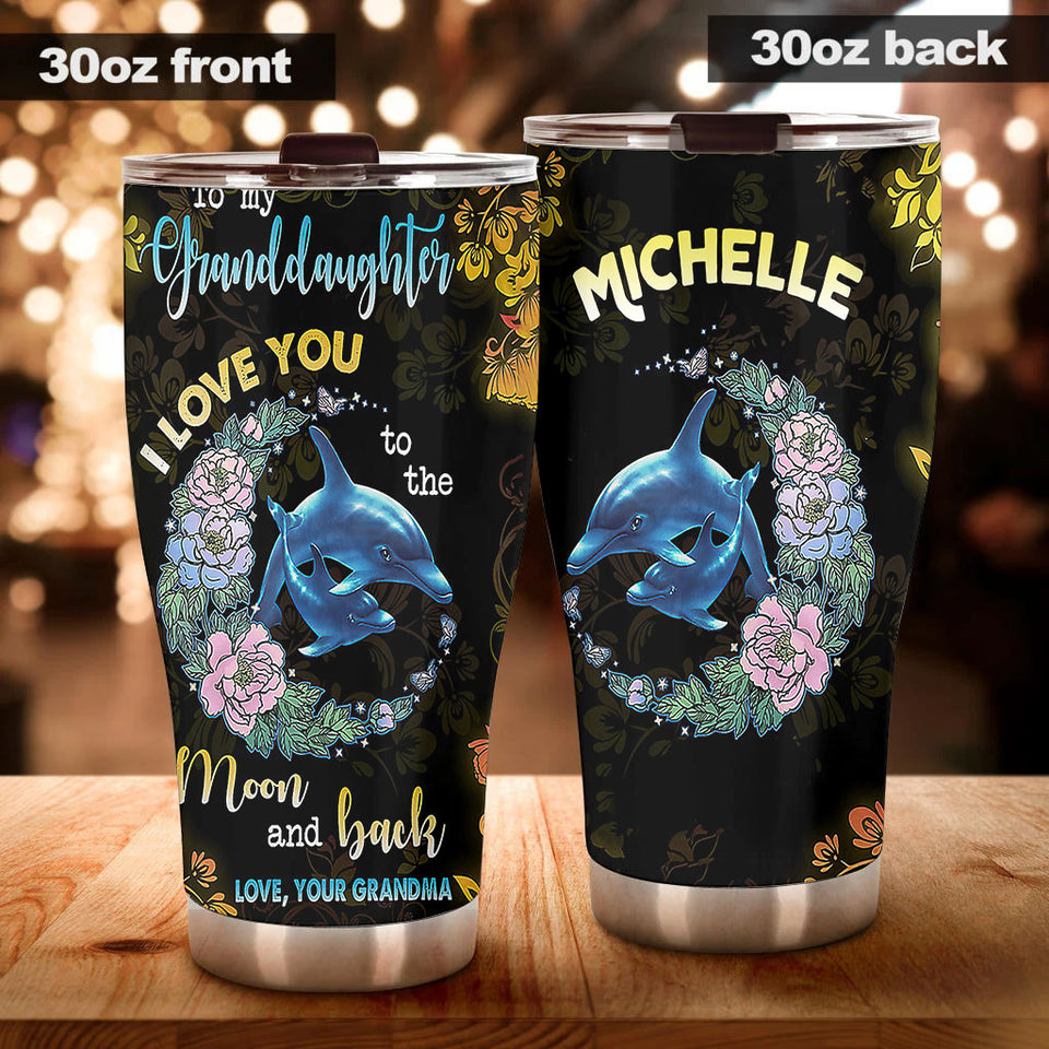 Camellia Personalized Dolphins To My Granddaughter Loving Letter Stainless Steel Tumbler - Double-Walled Insulation Thermal Cup With Lid Grandma Gift For Grandchild