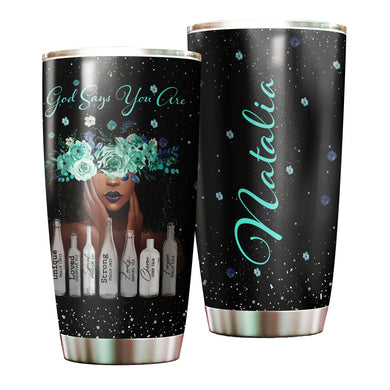 Camellia Personalized Afro Girl God Says You Are Unique Strong Loved Stainless Steel Tumbler - Double-Walled Insulation Travel Thermal Cup With Lid Gift For Black Women Girl