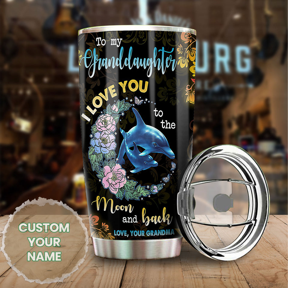 Camellia Personalized Dolphins To My Granddaughter Loving Letter Stainless Steel Tumbler - Double-Walled Insulation Thermal Cup With Lid Grandma Gift For Grandchild
