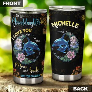 Camellia Personalized Dolphins To My Granddaughter Loving Letter Stainless Steel Tumbler - Double-Walled Insulation Thermal Cup With Lid Grandma Gift For Grandchild