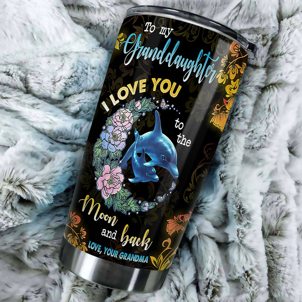 Camellia Personalized Dolphins To My Granddaughter Loving Letter Stainless Steel Tumbler - Double-Walled Insulation Thermal Cup With Lid Grandma Gift For Grandchild