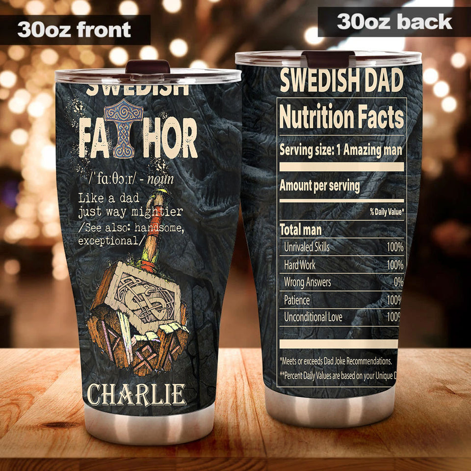 Camellia Personalized Swedish Fathor Definition Way Mightier Viking Nutrition Facts Stainless Steel Tumbler - Double-Walled Insulation Travel Thermal Cup With Lid Gift For Father's Day