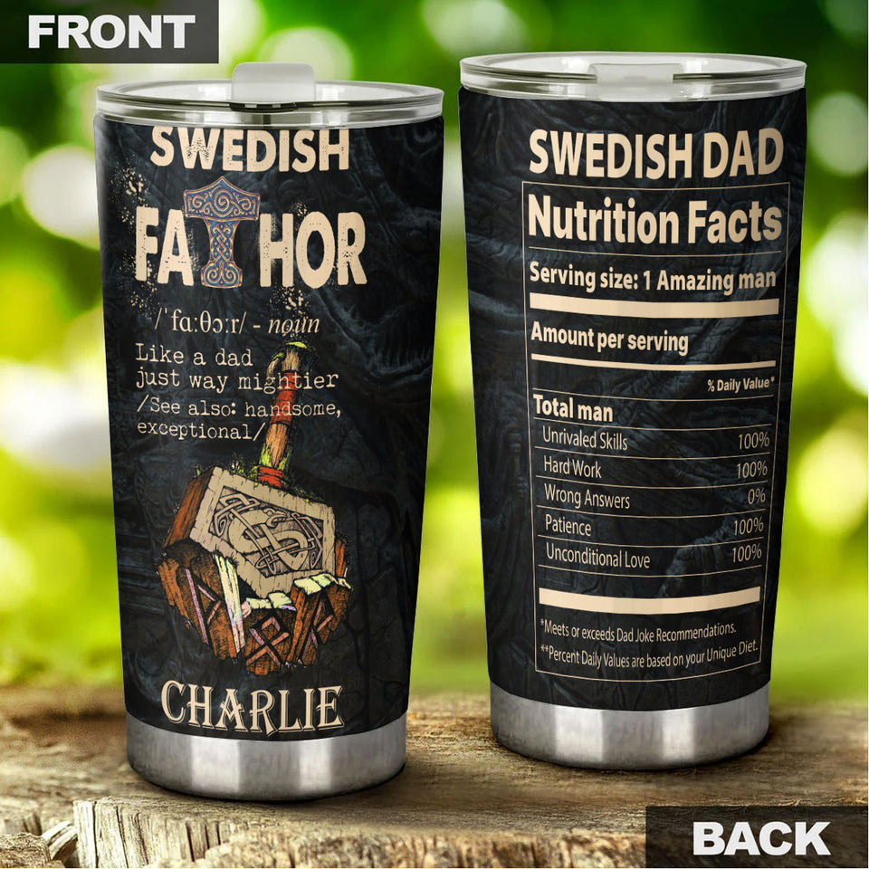 Camellia Personalized Swedish Fathor Definition Way Mightier Viking Nutrition Facts Stainless Steel Tumbler - Double-Walled Insulation Travel Thermal Cup With Lid Gift For Father's Day