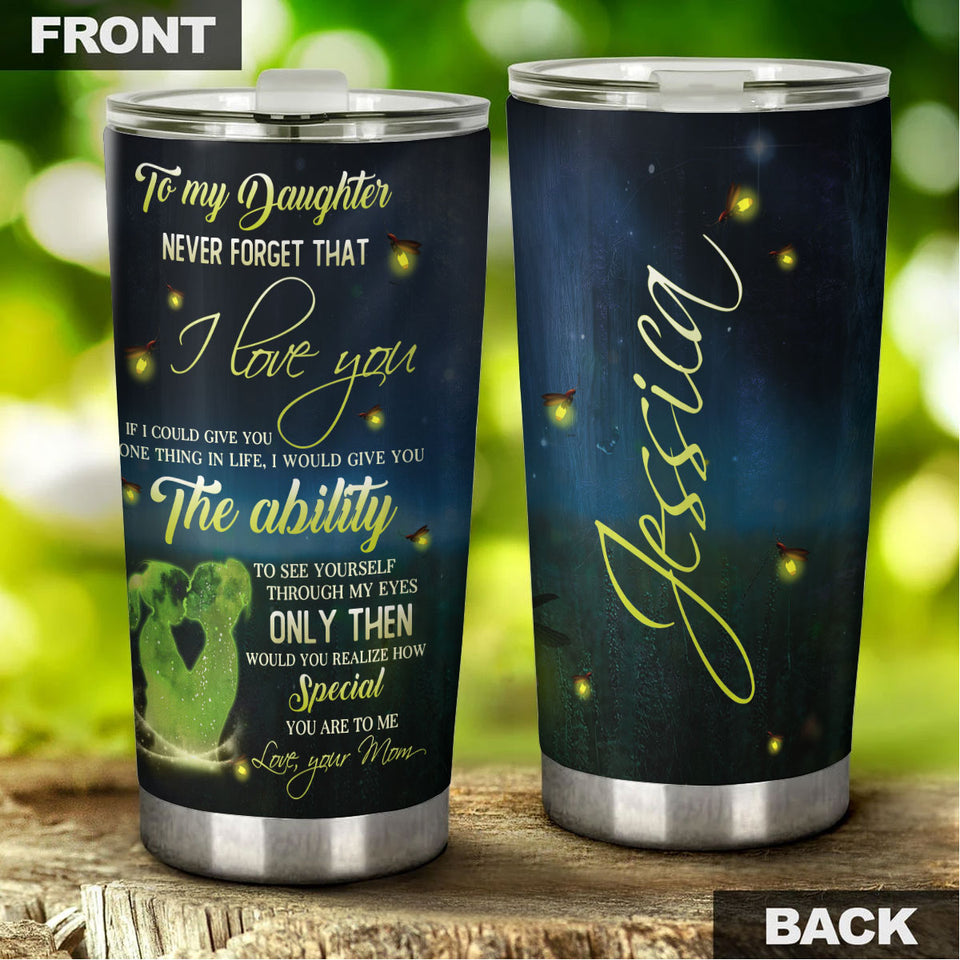 Camellia Personalized To My Daughter Loving Letters Stainless Steel Tumbler - Double-Walled Insulation Travel Thermal Cup With Lid Mom Gift For Daughter Girl