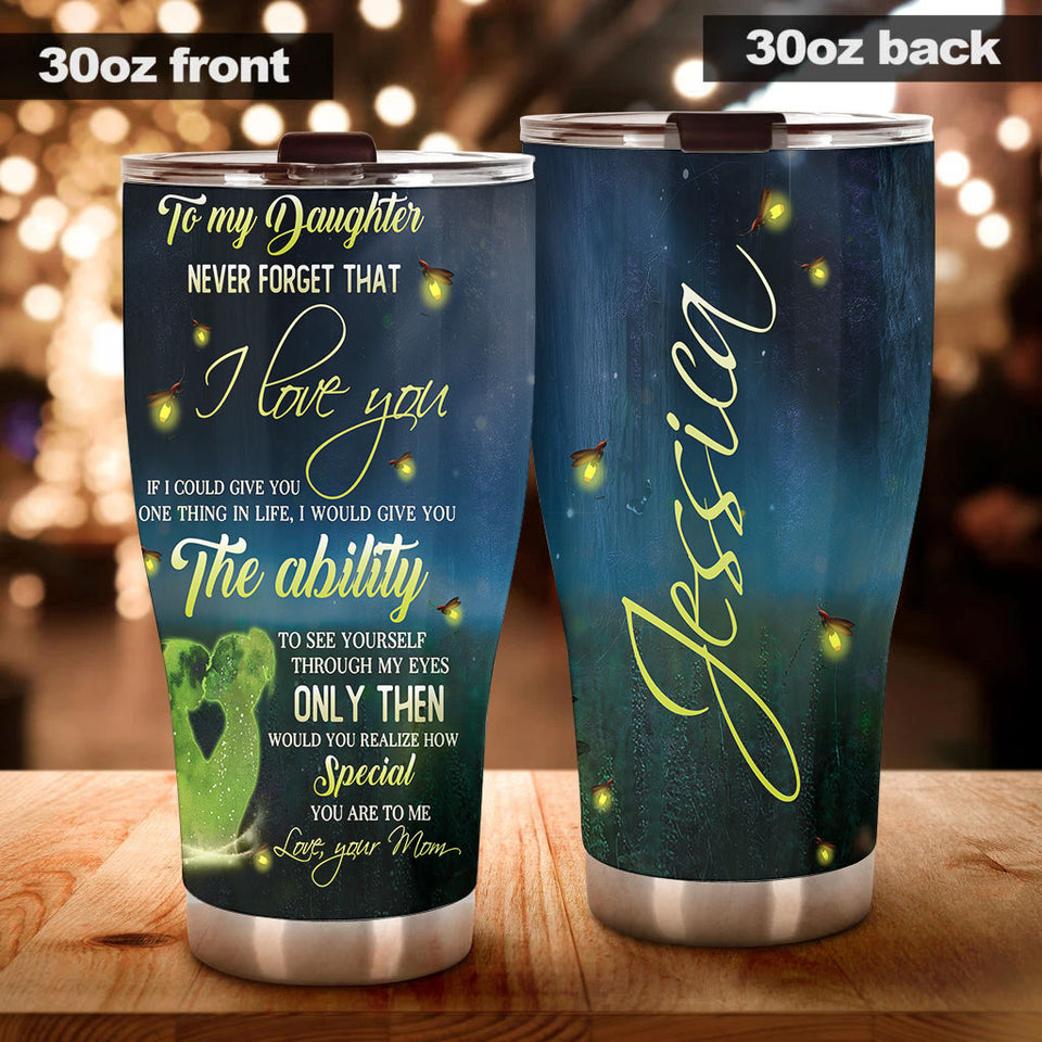 Camellia Personalized To My Daughter Loving Letters Stainless Steel Tumbler - Double-Walled Insulation Travel Thermal Cup With Lid Mom Gift For Daughter Girl
