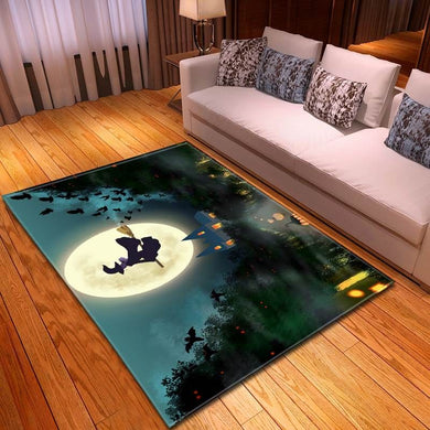 Halloween The Witch Flying On The Magic Broom At Full Moon Carpet Living Room Rugs