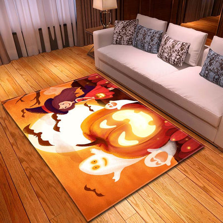Halloween Lady Witch With Happy Pumkin Carpet Living Room Rugs