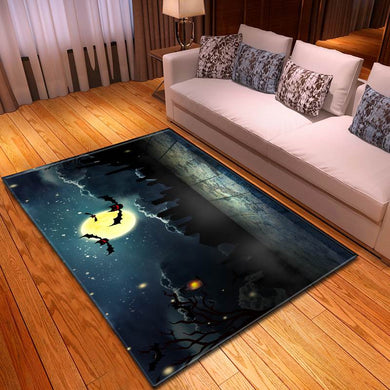 Halloween Cemetery With Spooky Bats At Full Moon Carpet Living Room Rugs