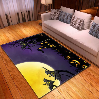 Halloween Spooky Bats Under Full Moon Carpet Living Room Rugs
