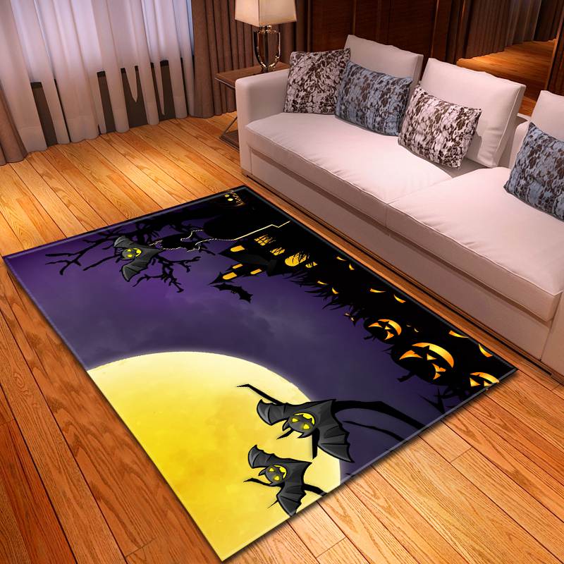 Halloween Spooky Bats Under Full Moon Carpet Living Room Rugs