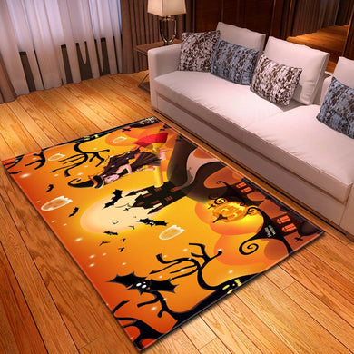 Halloween Beautiful Witch On The Magic Broom Under Full Moon Carpet Living Room Rugs