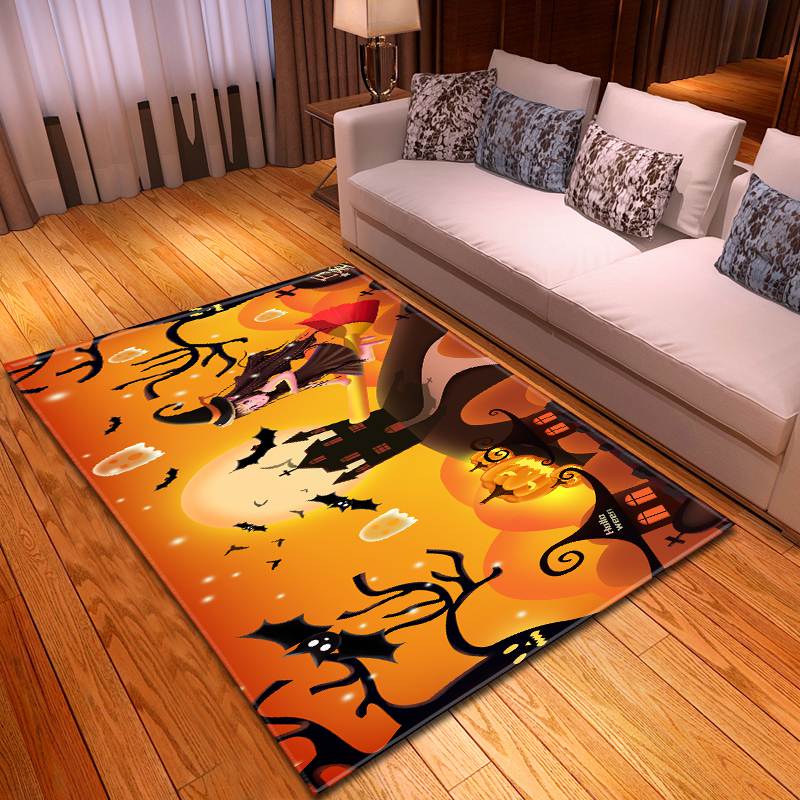 Halloween Beautiful Witch On The Magic Broom Under Full Moon Carpet Living Room Rugs