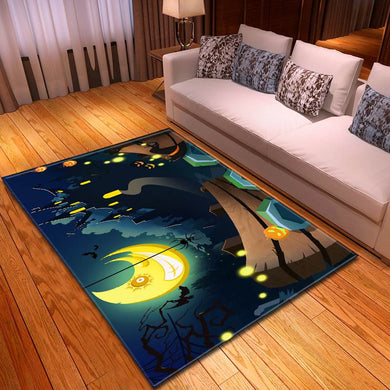 Halloween Graveyard Church Creepy Moon Carpet Living Room Rugs