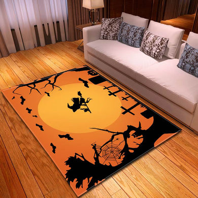 Halloween The Witch Flying On The Broom Mid Night Carpet Living Room Rugs
