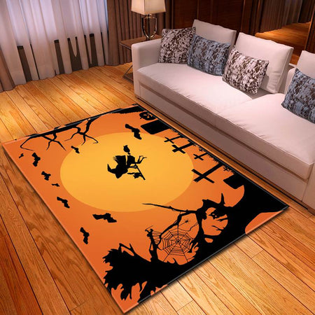 Halloween The Witch Flying On The Broom Mid Night Carpet Living Room Rugs