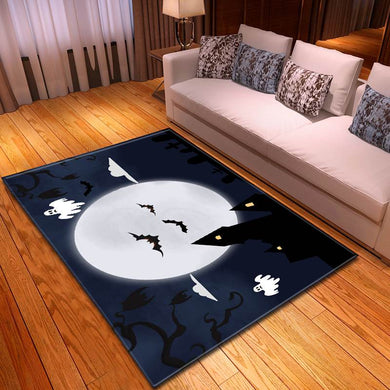 Halloween Spooky Bat At Full Moon Night Carpet Living Room Rugs