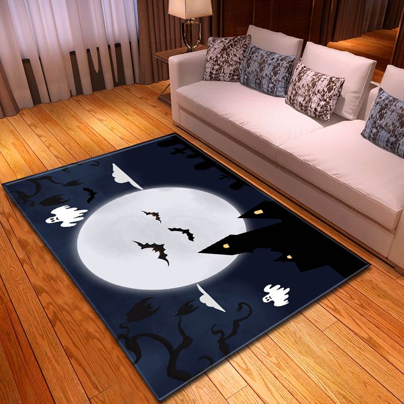 Halloween Spooky Bat At Full Moon Night Carpet Living Room Rugs