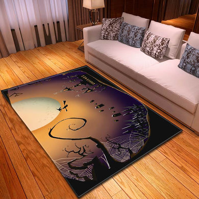 Halloween The Witch Flying At Mid Night Full Moon Carpet Living Room Rugs