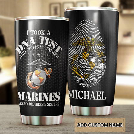 Camellia Personalized Marine Corps I Took A DNA And God Is My Father Stainless Steel Tumbler-Sweat-Proof Double Wall Travel Cup With Lid