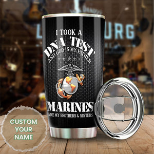 Camellia Personalized Marine Corps I Took A DNA And God Is My Father Stainless Steel Tumbler-Sweat-Proof Double Wall Travel Cup With Lid