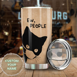 Camellia Personalized Black Cat Ew People Stainless Steel Tumbler- Double-Walled Insulation Vacuum Flask Gift For Cat Lover Mom Cat