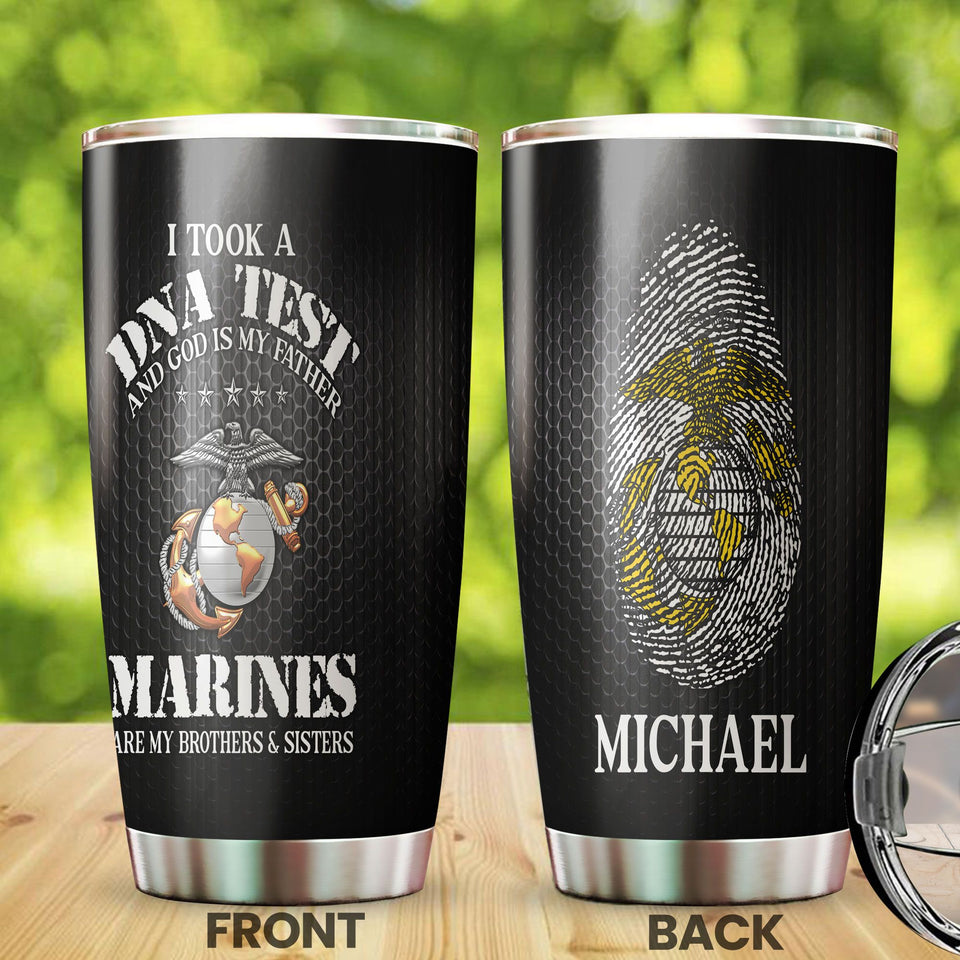 Camellia Personalized Marine Corps I Took A DNA And God Is My Father Stainless Steel Tumbler-Sweat-Proof Double Wall Travel Cup With Lid
