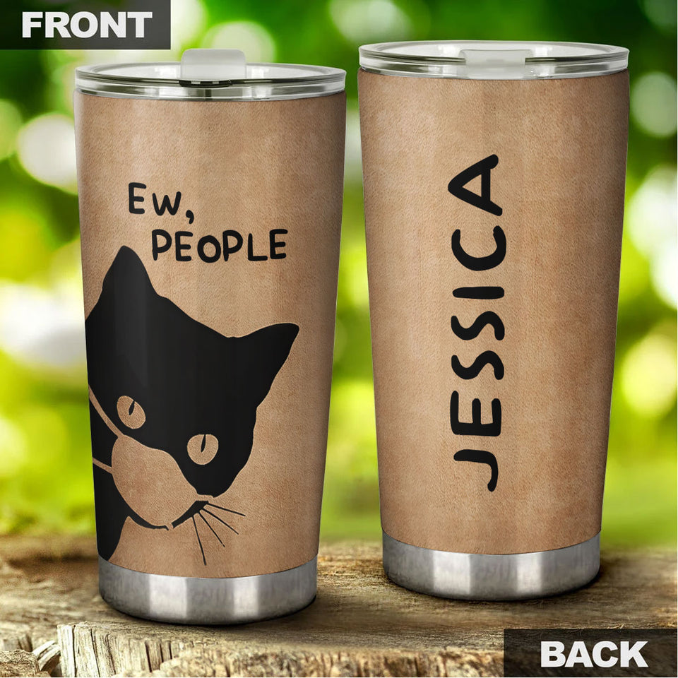 Camellia Personalized Black Cat Ew People Stainless Steel Tumbler- Double-Walled Insulation Vacuum Flask Gift For Cat Lover Mom Cat