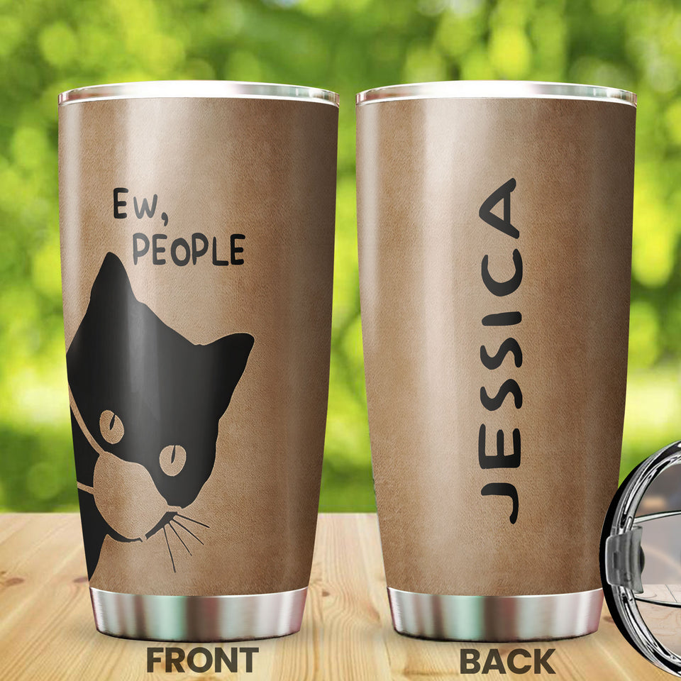 Camellia Personalized Black Cat Ew People Stainless Steel Tumbler- Double-Walled Insulation Vacuum Flask Gift For Cat Lover Mom Cat