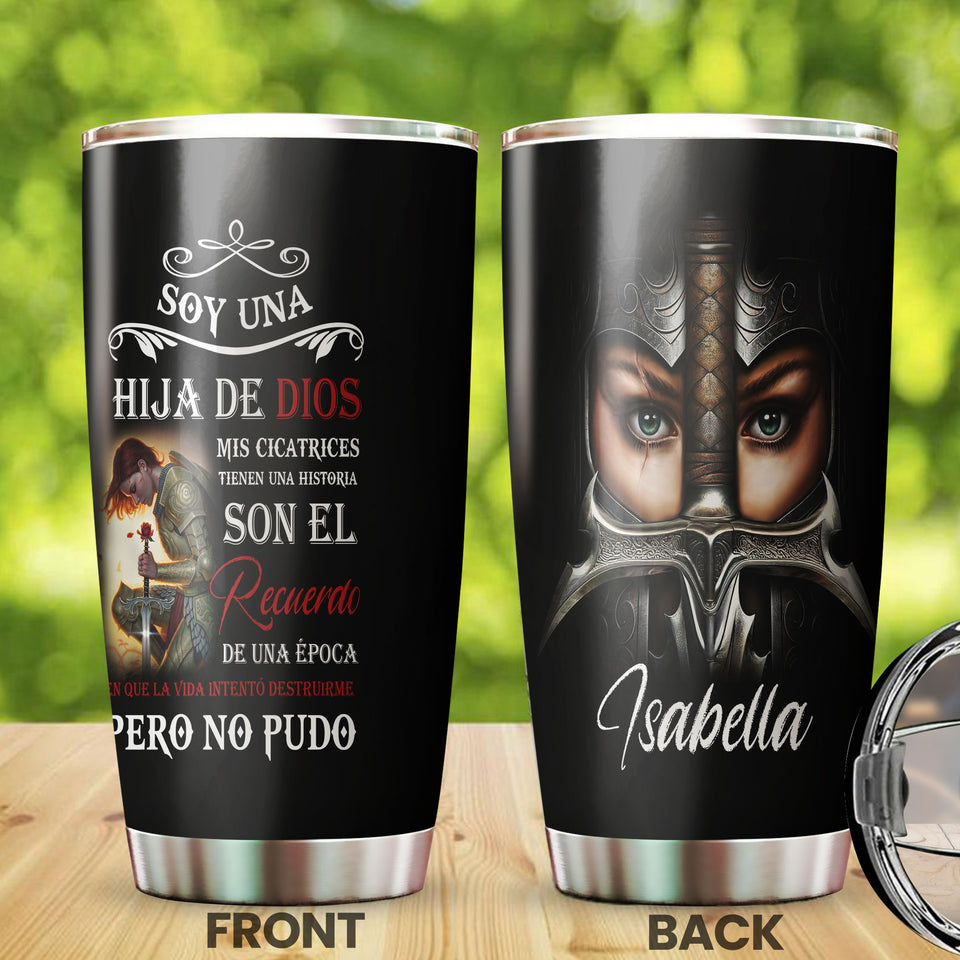 Camellia Personalized God Daughter Spanish Stainless Steel Tumbler-Thermal Flask Travel Therma Cup With Lid