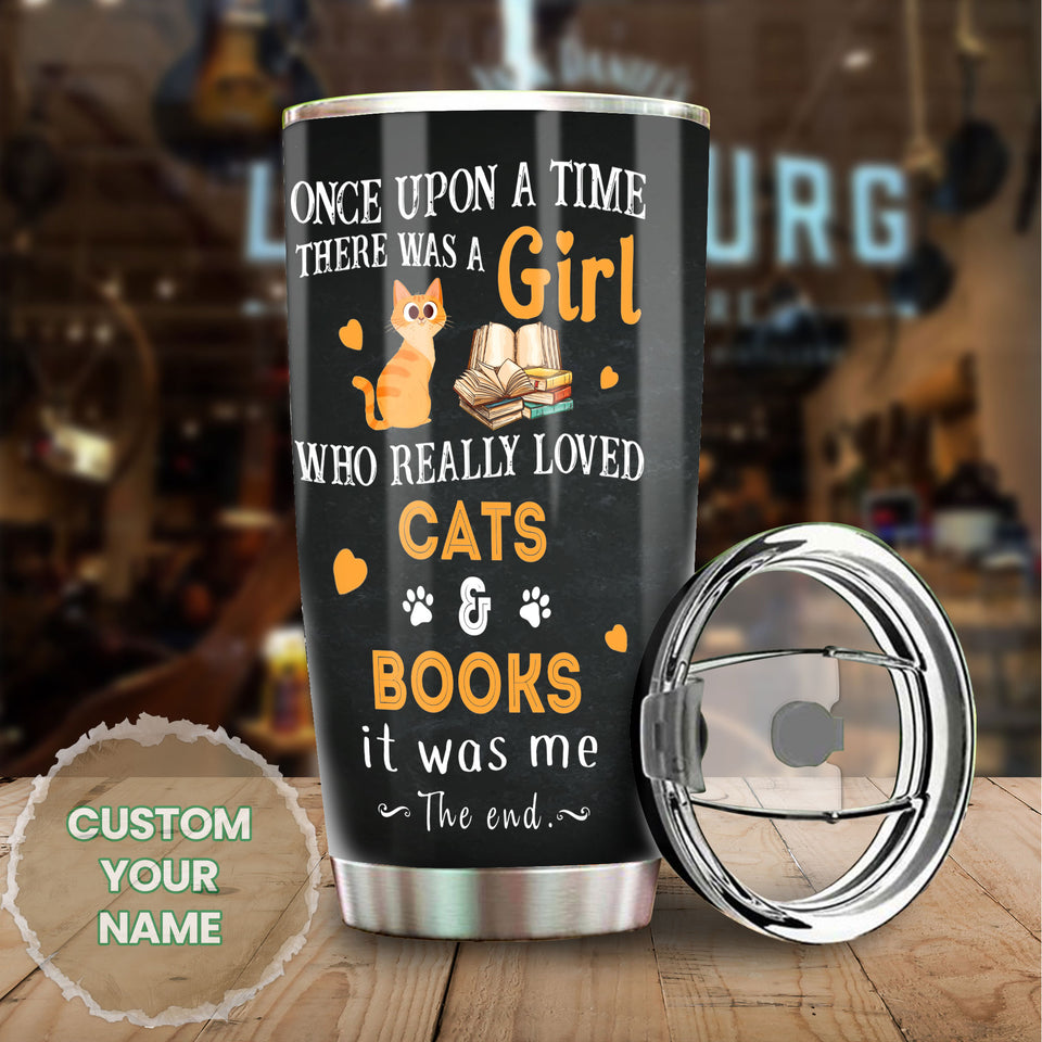 Camellia Personalized Book Cat Once Upon A Time There Was A Girl Who Really Loved Book And Cat Stainless Steel Tumbler - Double-Walled Insulation Vacumm Flask - Gift For Book Lovers, Nerd, Cat Lovers