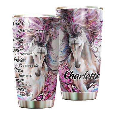 Camellia Personalized Horse Faith God Says You Are Unique Stainless Steel Tumbler - Double-Walled Insulation Vacumm Flask - Gift For Horse Lovers, Cowgirls, Cowboys, Perfect Christmas, Thanksgiving