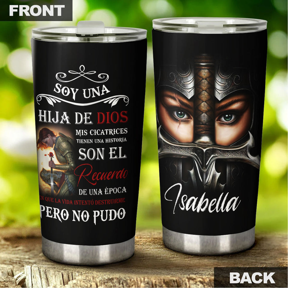 Camellia Personalized God Daughter Spanish Stainless Steel Tumbler-Thermal Flask Travel Therma Cup With Lid