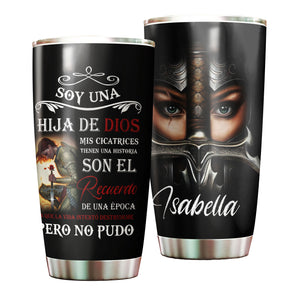 Camellia Personalized God Daughter Spanish Stainless Steel Tumbler-Thermal Flask Travel Therma Cup With Lid