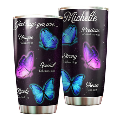 Camellia Personalized Butterfly God Says You Are Unique Stainless Steel Tumbler - Double-Walled Insulation Vacumm Flask - For Thanksgiving, Memorial Day, Christians, Christmas Gift