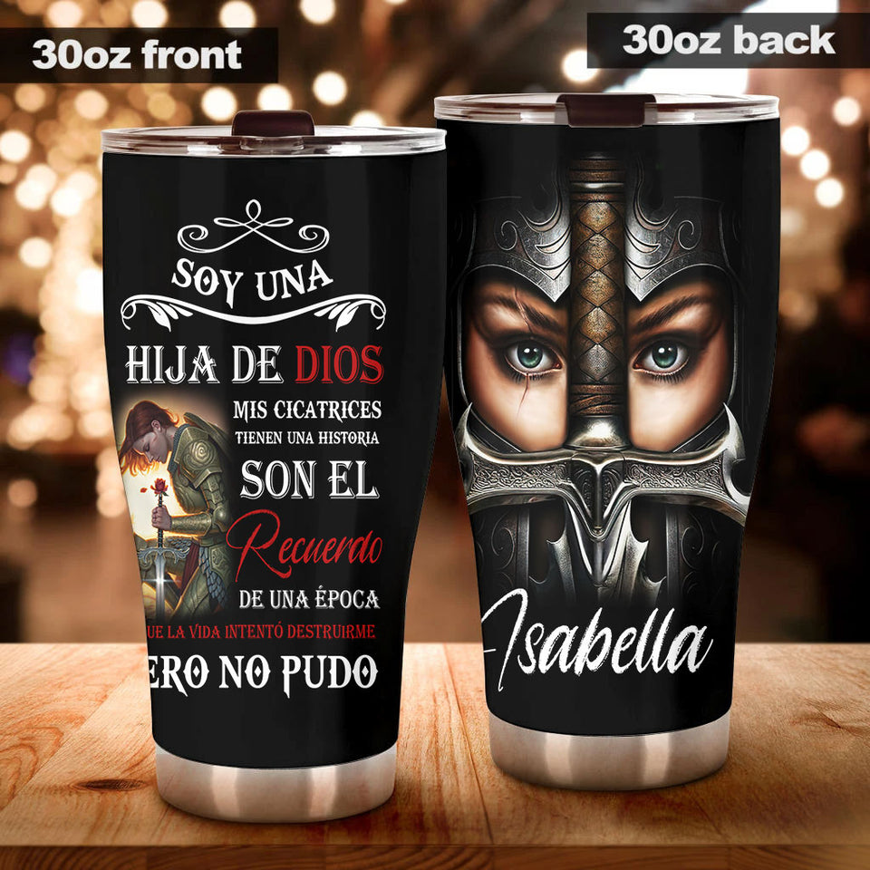 Camellia Personalized God Daughter Spanish Stainless Steel Tumbler-Thermal Flask Travel Therma Cup With Lid