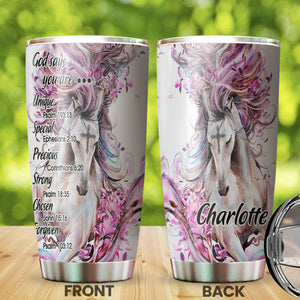 Camellia Personalized Horse Faith God Says You Are Unique Stainless Steel Tumbler - Double-Walled Insulation Vacumm Flask - Gift For Horse Lovers, Cowgirls, Cowboys, Perfect Christmas, Thanksgiving