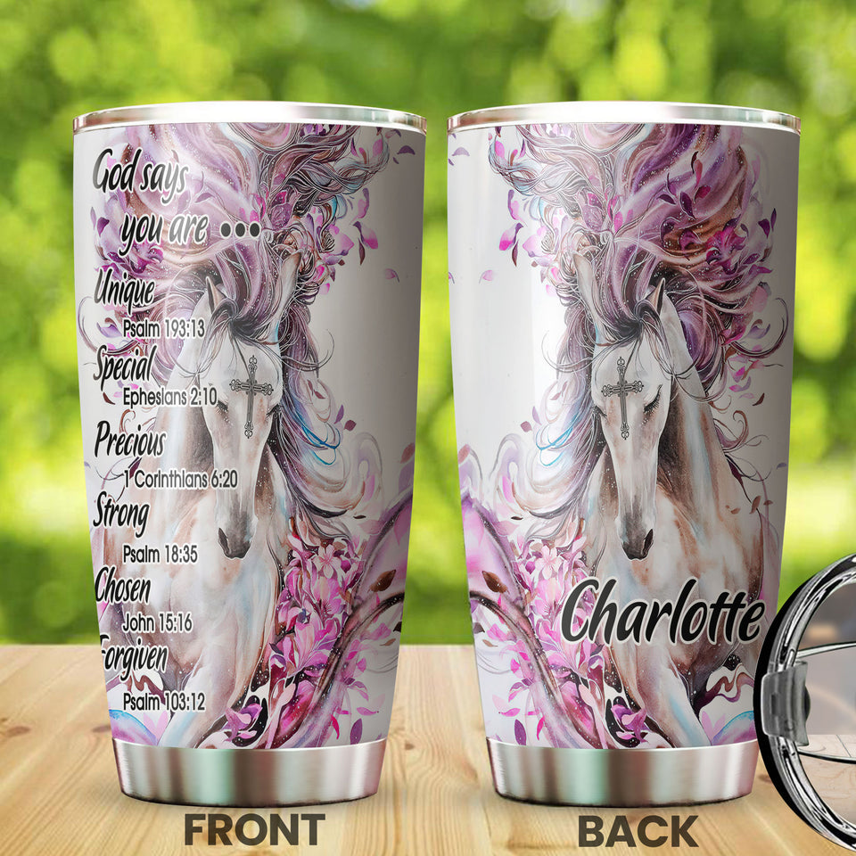 Camellia Personalized Horse Faith God Says You Are Unique Stainless Steel Tumbler - Double-Walled Insulation Vacumm Flask - Gift For Horse Lovers, Cowgirls, Cowboys, Perfect Christmas, Thanksgiving