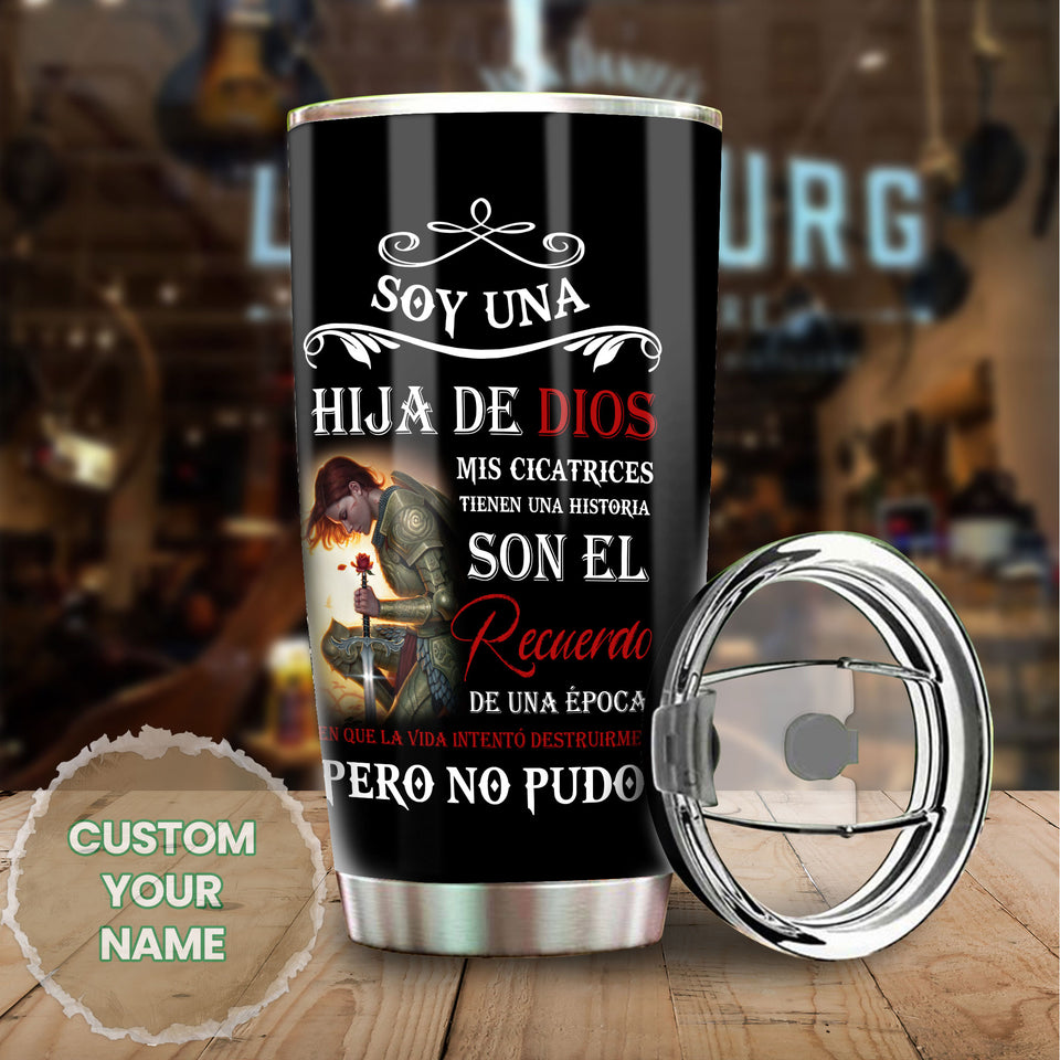 Camellia Personalized God Daughter Spanish Stainless Steel Tumbler-Thermal Flask Travel Therma Cup With Lid