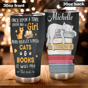 Camellia Personalized Book Cat Once Upon A Time There Was A Girl Who Really Loved Book And Cat Stainless Steel Tumbler - Double-Walled Insulation Vacumm Flask - Gift For Book Lovers, Nerd, Cat Lovers