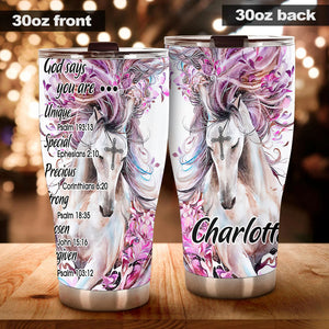 Camellia Personalized Horse Faith God Says You Are Unique Stainless Steel Tumbler - Double-Walled Insulation Vacumm Flask - Gift For Horse Lovers, Cowgirls, Cowboys, Perfect Christmas, Thanksgiving