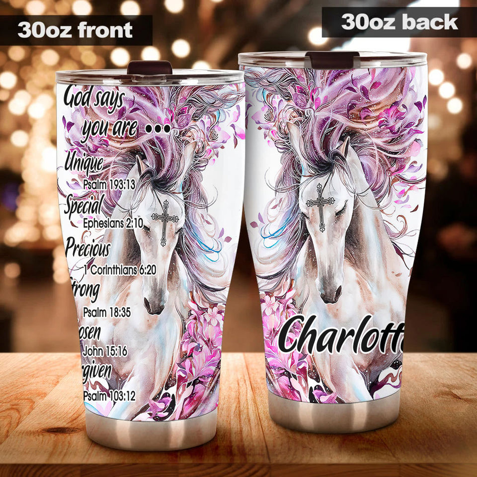 Camellia Personalized Horse Faith God Says You Are Unique Stainless Steel Tumbler - Double-Walled Insulation Vacumm Flask - Gift For Horse Lovers, Cowgirls, Cowboys, Perfect Christmas, Thanksgiving