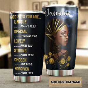 Camellia Personalized Black Women Faith God Says You Are Stainless Steel Tumbler - Double-Walled Insulation Vacumm Flask - Gift For Black Queen, International Women's Day, Hippie Gir