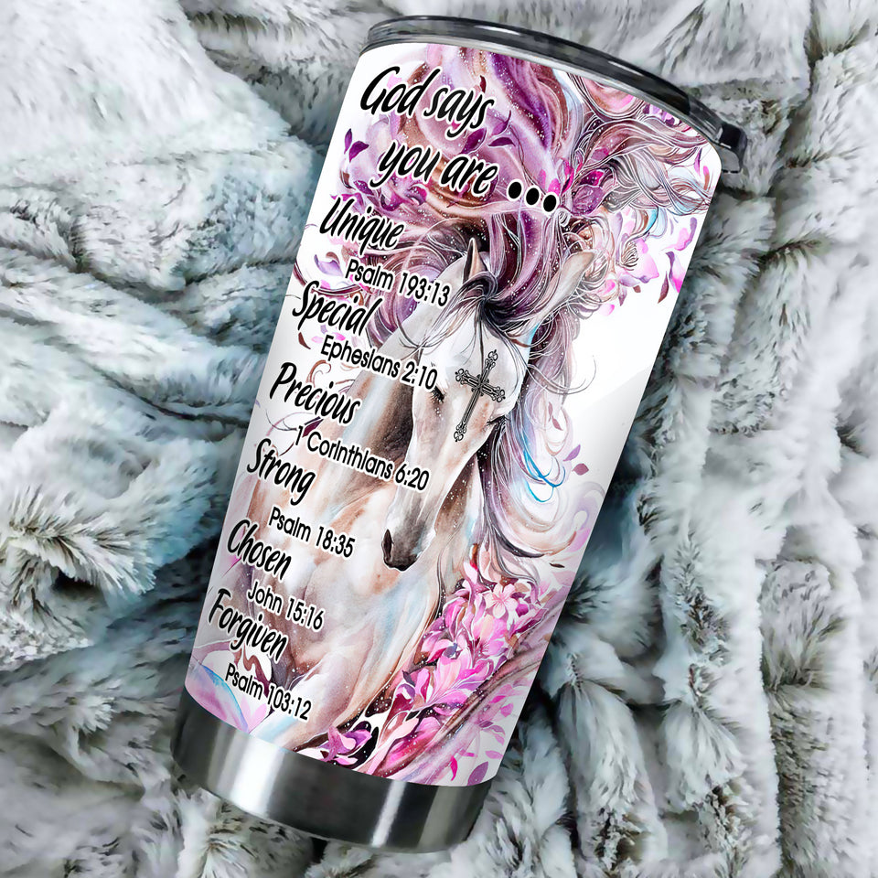 Camellia Personalized Horse Faith God Says You Are Unique Stainless Steel Tumbler - Double-Walled Insulation Vacumm Flask - Gift For Horse Lovers, Cowgirls, Cowboys, Perfect Christmas, Thanksgiving