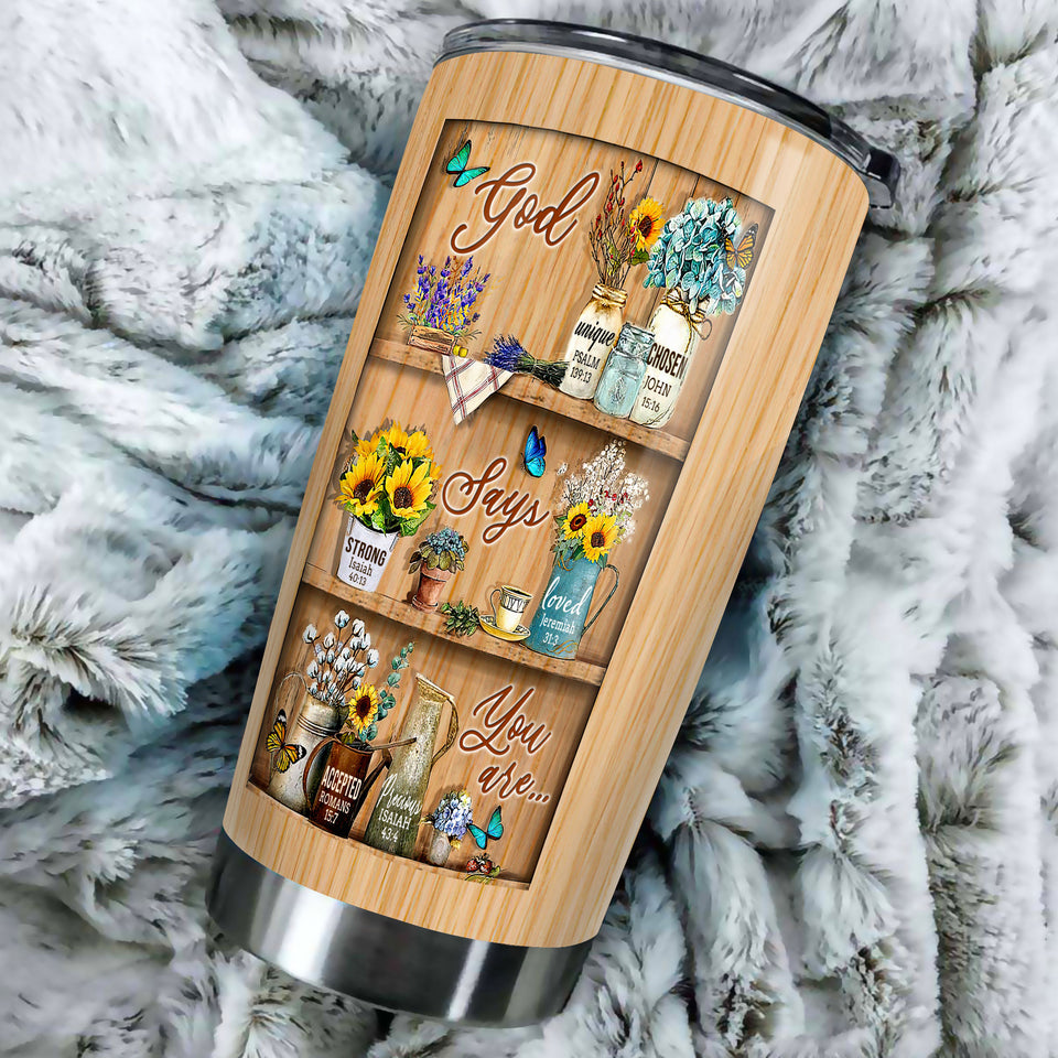 Camellia Personalized Butterfly God Says You Are Stainless Steel Tumbler-Double-Walled Travel Therma Cup With Lid