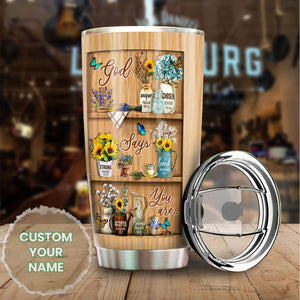 Camellia Personalized Butterfly God Says You Are Stainless Steel Tumbler-Double-Walled Travel Therma Cup With Lid