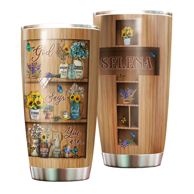 Camellia Personalized Butterfly God Says You Are Stainless Steel Tumbler-Double-Walled Travel Therma Cup With Lid