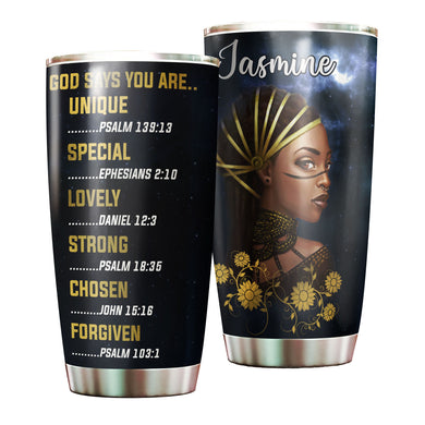 Camellia Personalized Black Women Faith God Says You Are Stainless Steel Tumbler - Double-Walled Insulation Vacumm Flask - Gift For Black Queen, International Women's Day, Hippie Gir