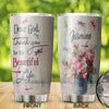 Camellia Personalized Dragonfly Flowers Dear God Thank You For This Beautiful Life Stainless Steel Tumbler - Customized Double-Walled Insulation Travel Thermal Cup With Lid Gift For Christian