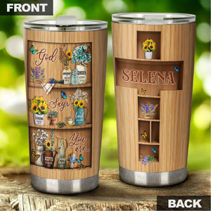 Camellia Personalized Butterfly God Says You Are Stainless Steel Tumbler-Double-Walled Travel Therma Cup With Lid