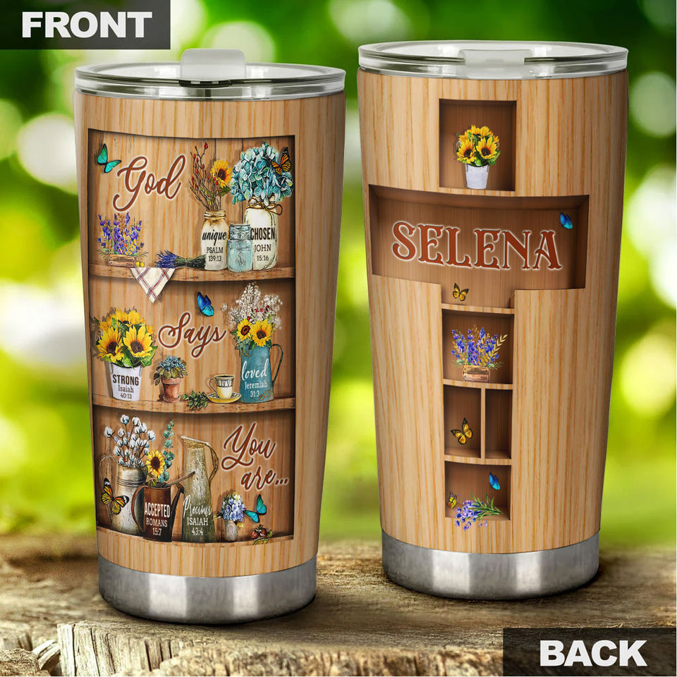 Camellia Personalized Butterfly God Says You Are Stainless Steel Tumbler-Double-Walled Travel Therma Cup With Lid